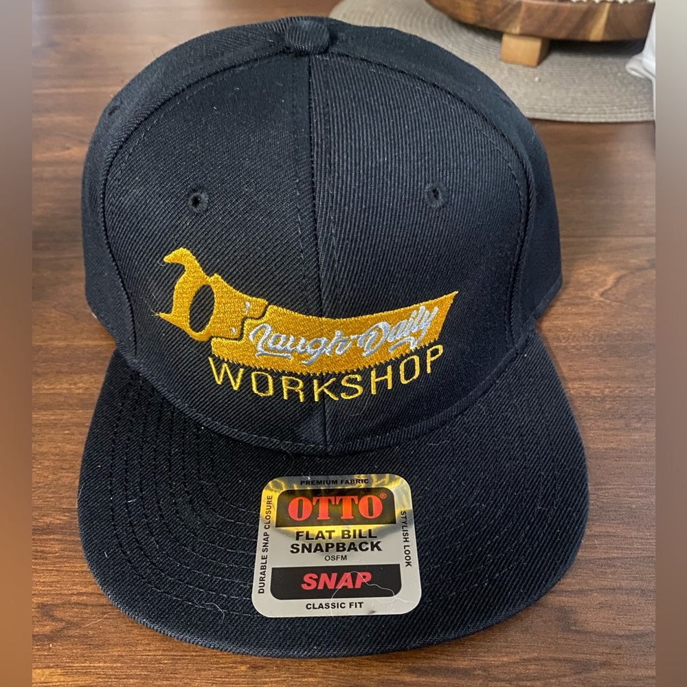 Black Otto Snapback Cap with Gold Embroidery “Laugh Daily Workshop”